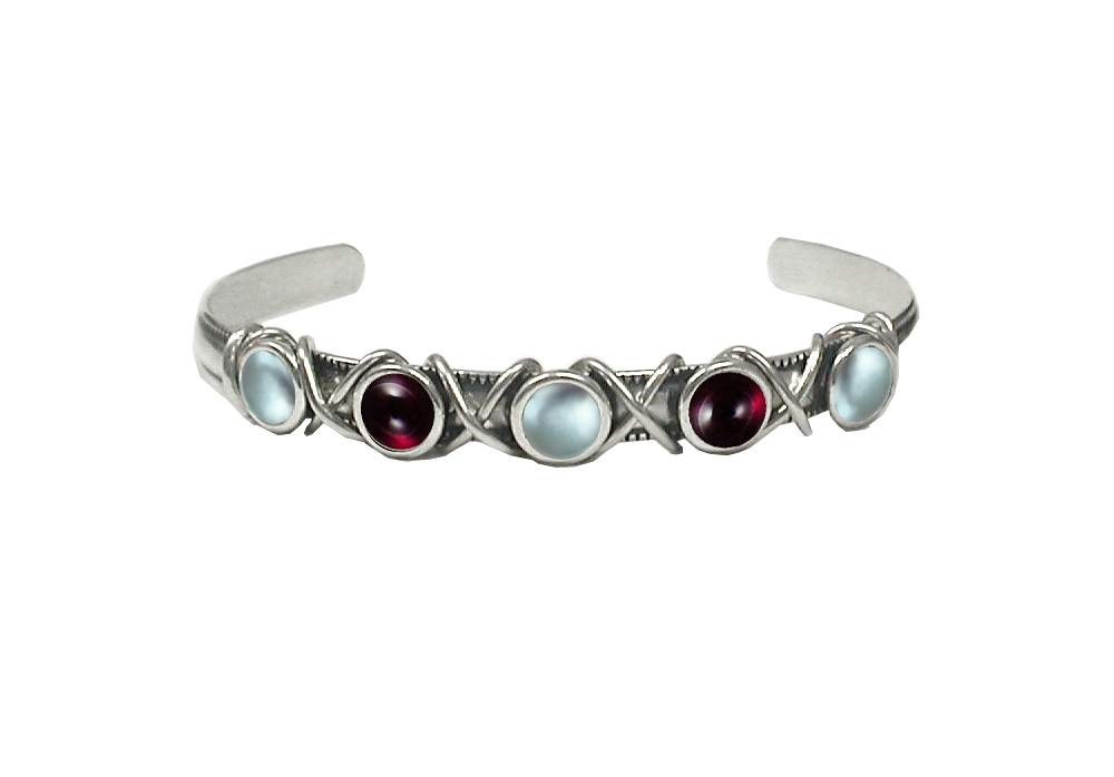 Sterling Silver Cuff Bracelet With Blue Topaz And Garnet